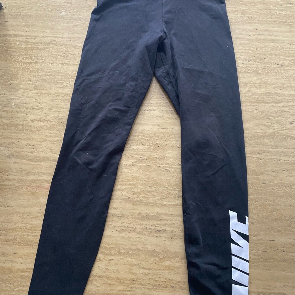 Nike Kids Black Leggings with White Logo